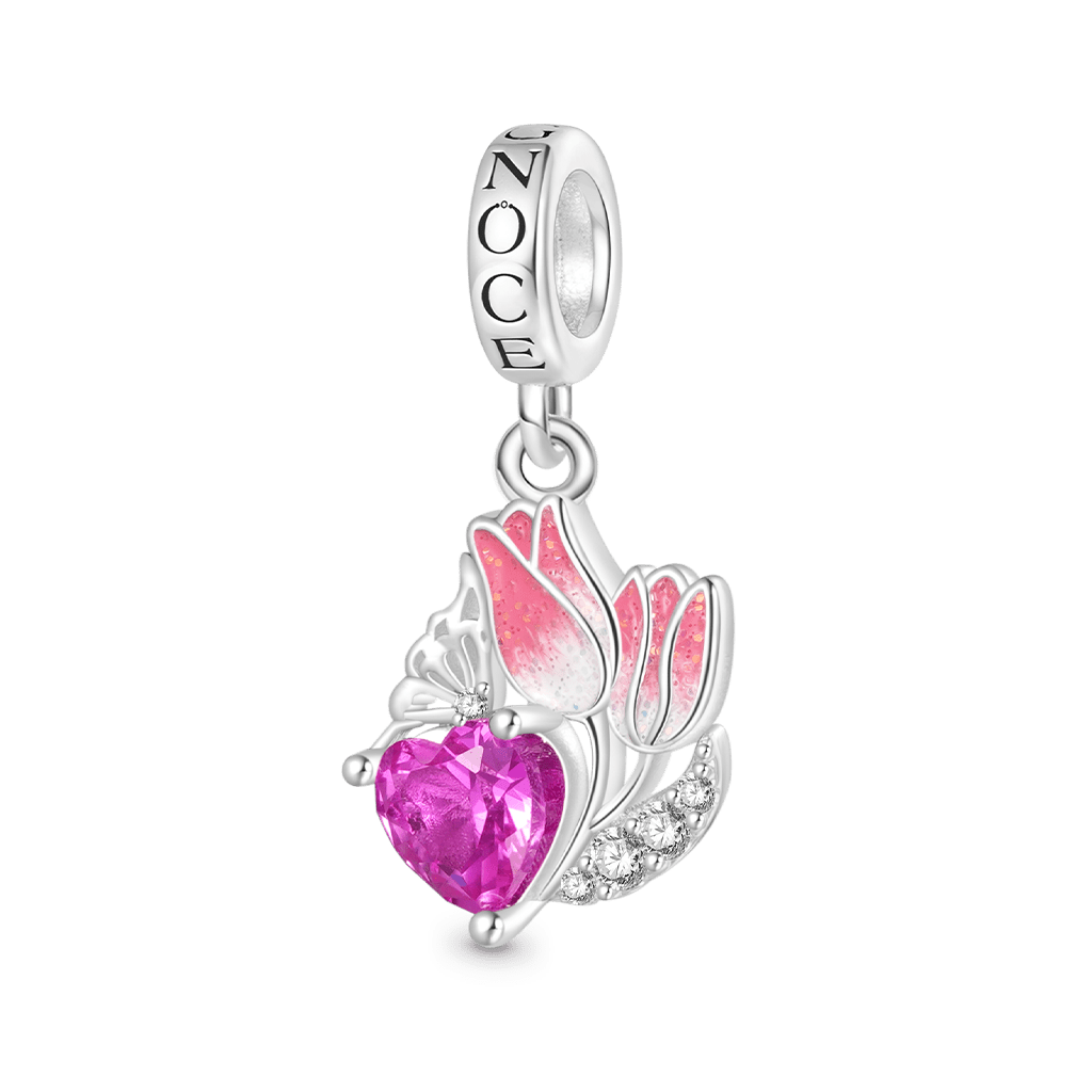 Tulips Engravable Heart Charm image number 0