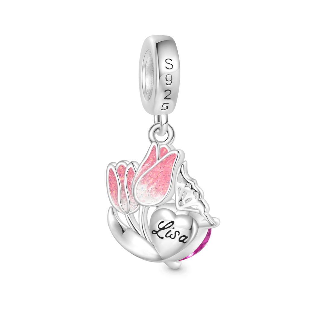 Tulips Engravable Heart Charm image number 2