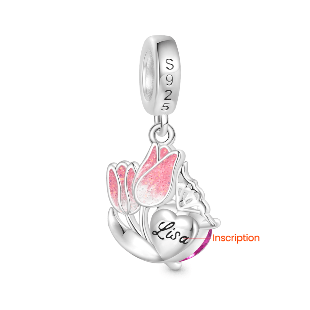 Tulips Engravable Heart Charm image number 1