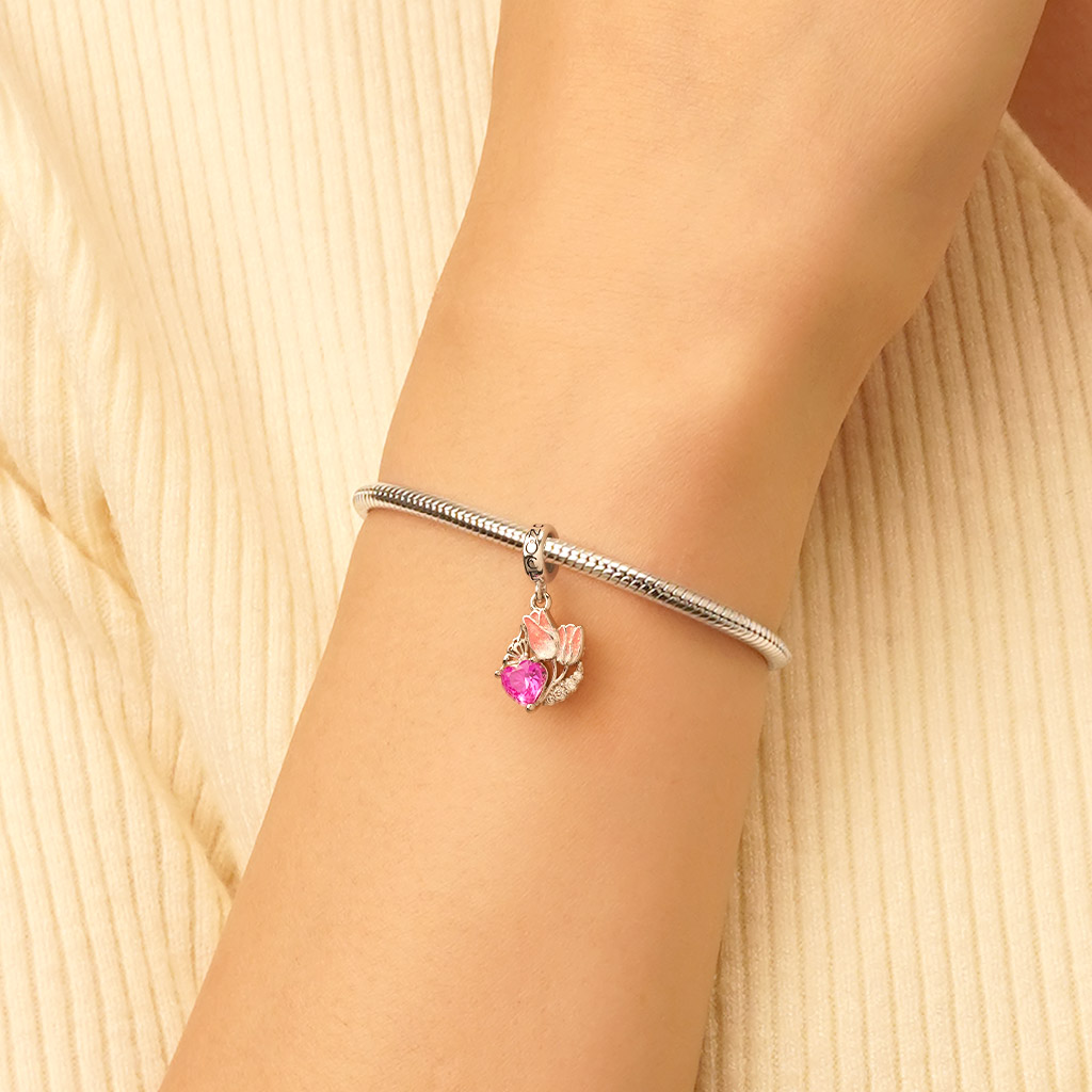 Tulips Engravable Heart Charm image number 6