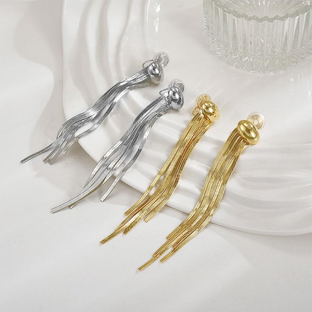 Long Tassel Metal Bean Ear Clips image number 2