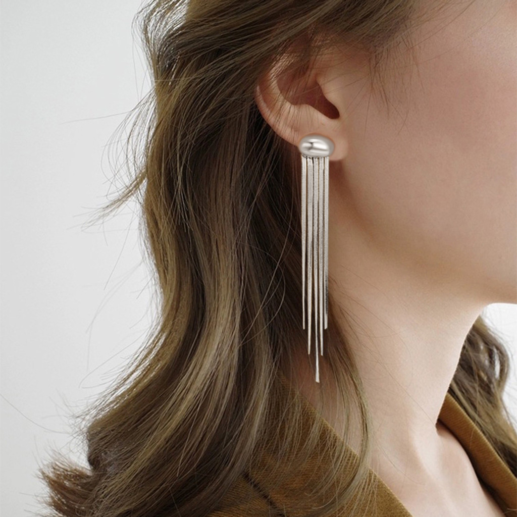 Long Tassel Metal Bean Ear Clips image number 3