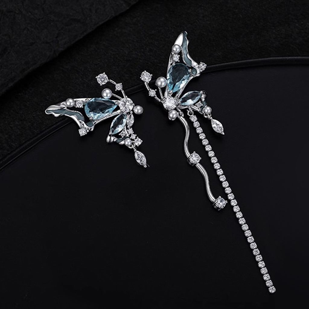 Butterfly Tassel Asymmetric Ear Clips image number 1