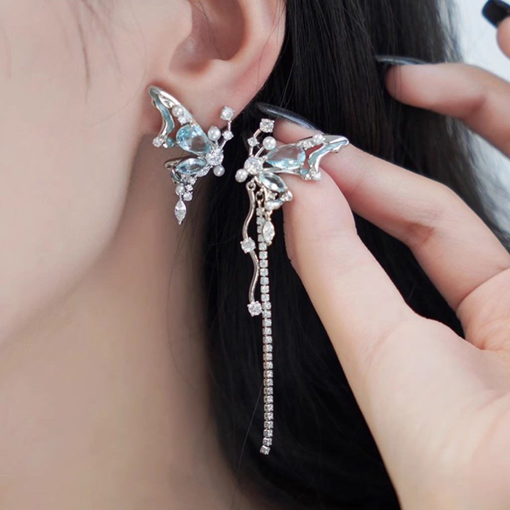 Butterfly Tassel Asymmetric Ear Clips image number 2