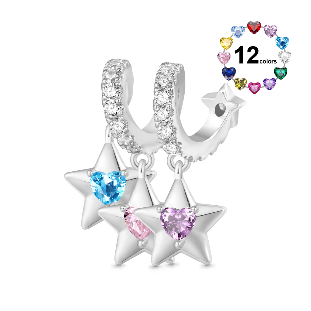 Engravable Stars Three Birthstone Pendant image number 0