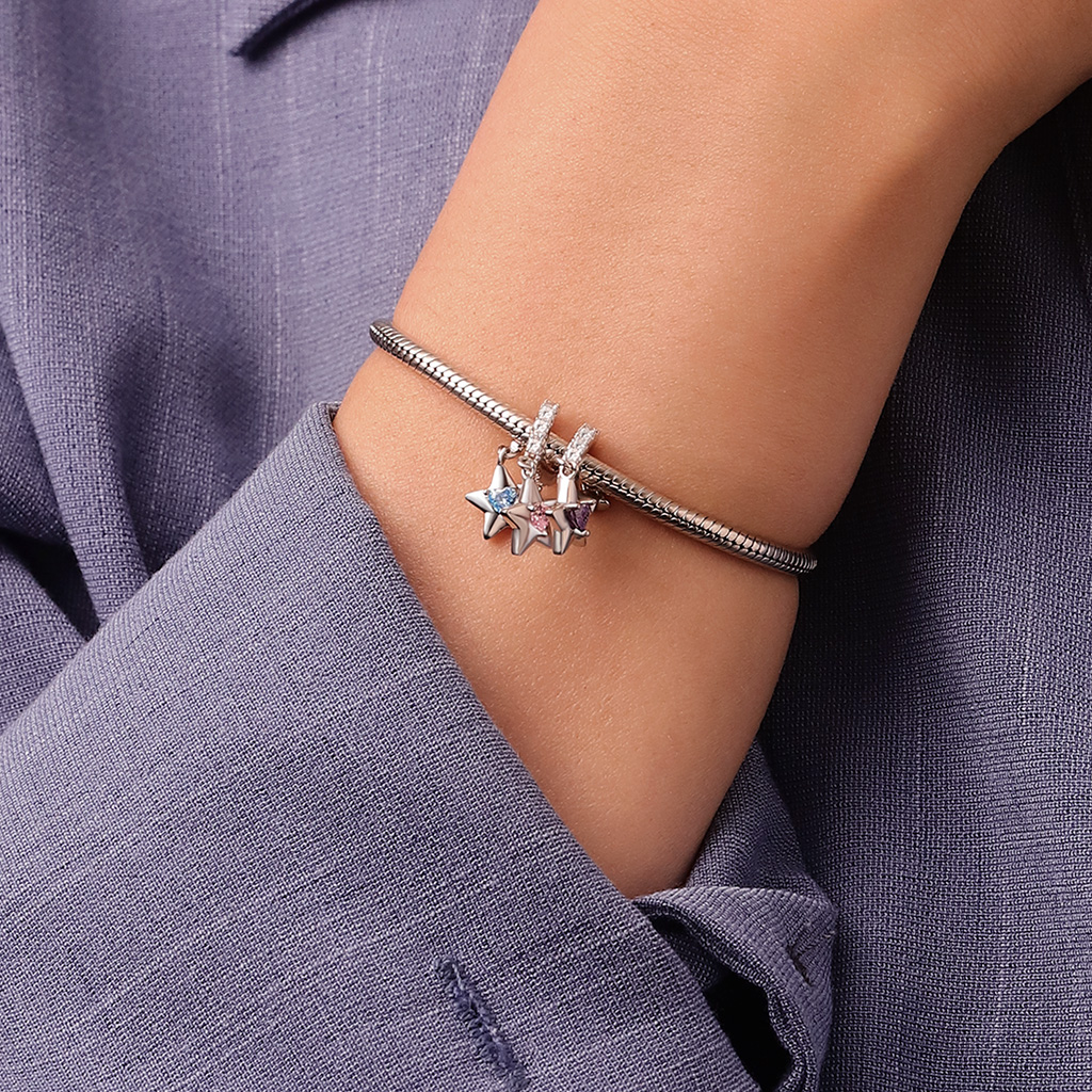 Engravable Stars Three Birthstone Pendant image number 6