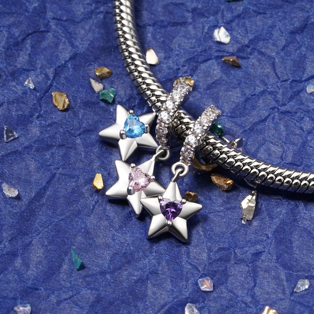 Engravable Stars Three Birthstone Pendant image number 4