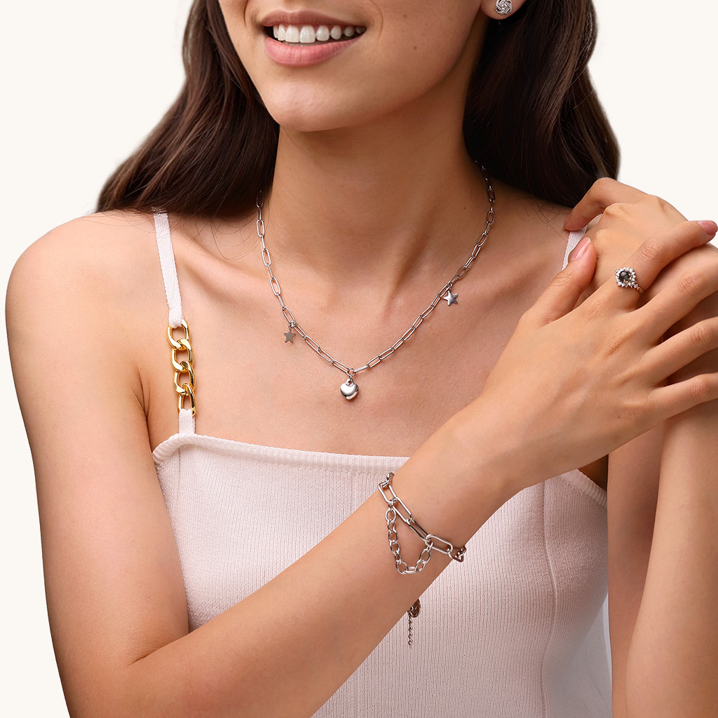 Little Star Heart Link Chain Necklace image number 3