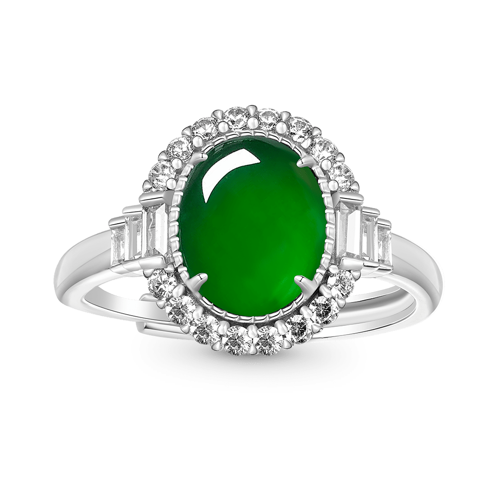Cabochon Vivid Green Jadeite Ring image number 0