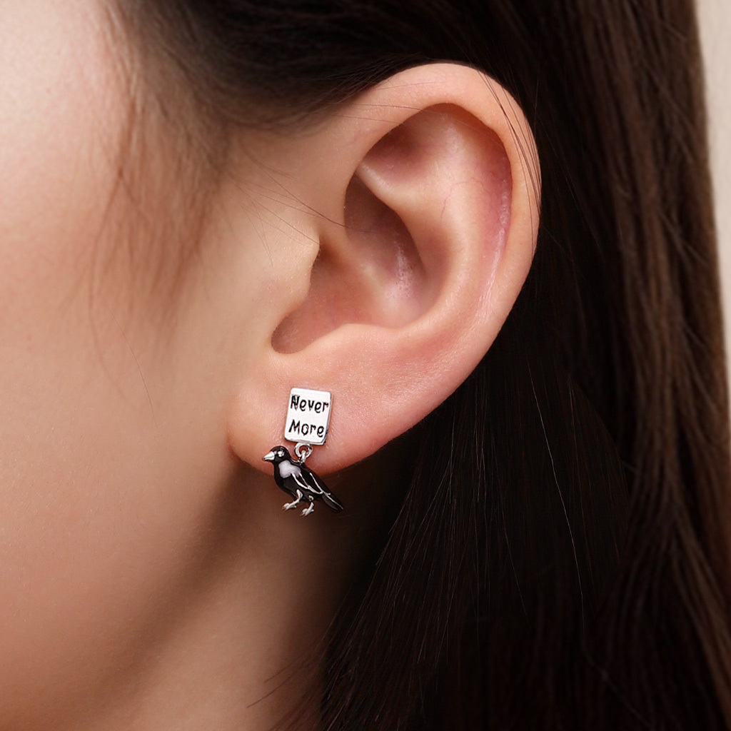 Allan Poe 'Nevermore' Crow Stud Earrings image number 4