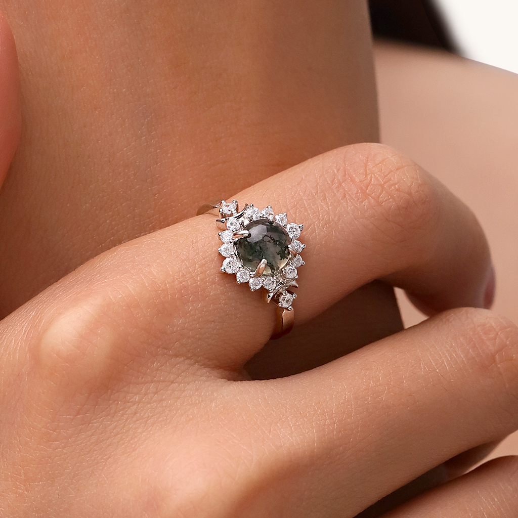 Green Moss Agate Adjustable Ring image number 4