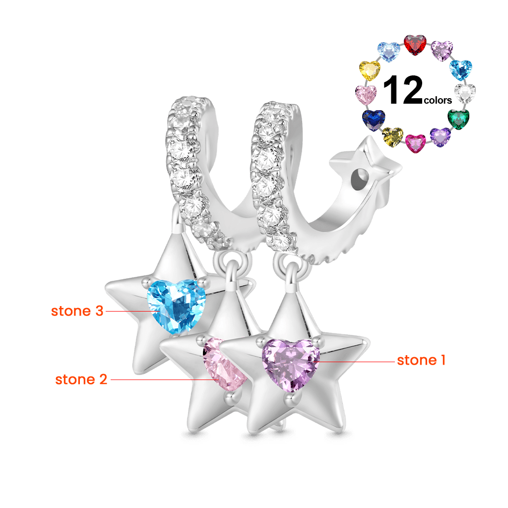 Engravable Stars Three Birthstone Pendant image number 1