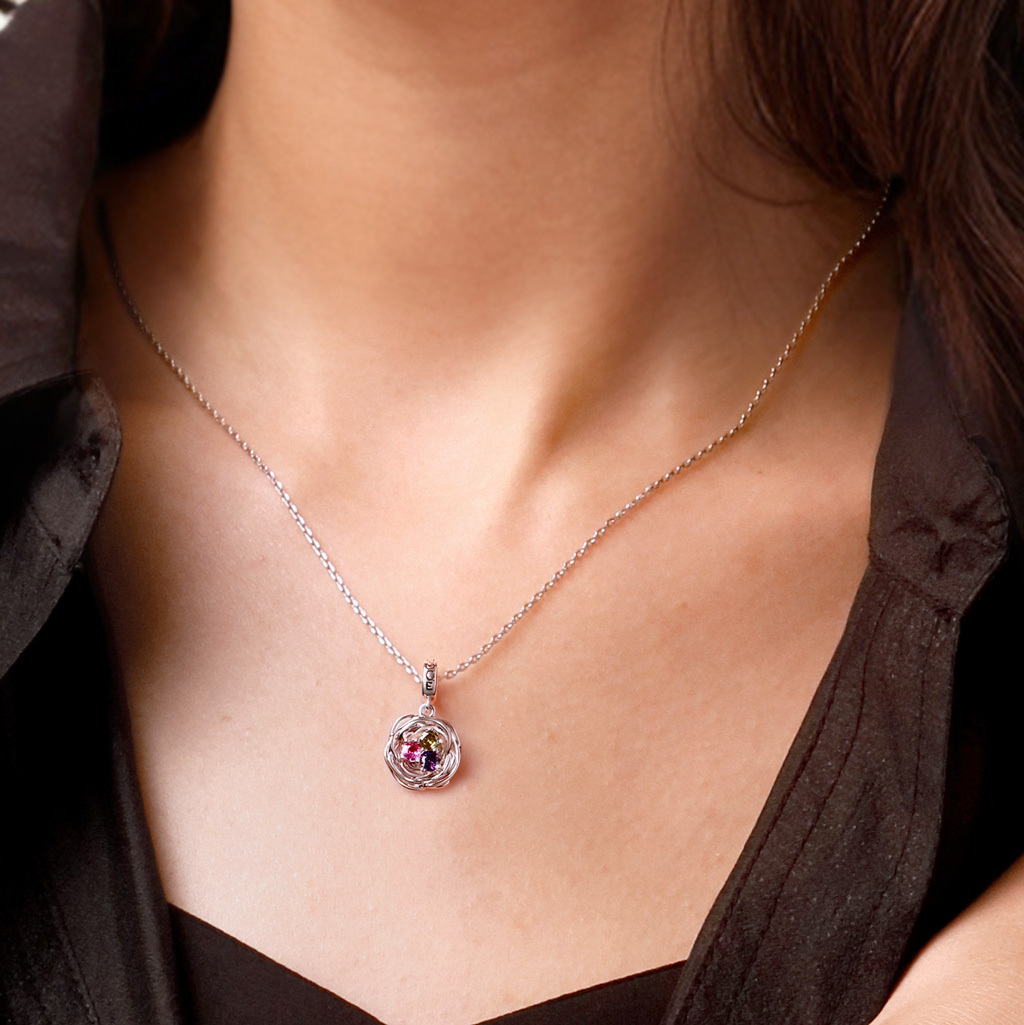 Bird's Nest Three Eggs Birthstone Pendant image number 5