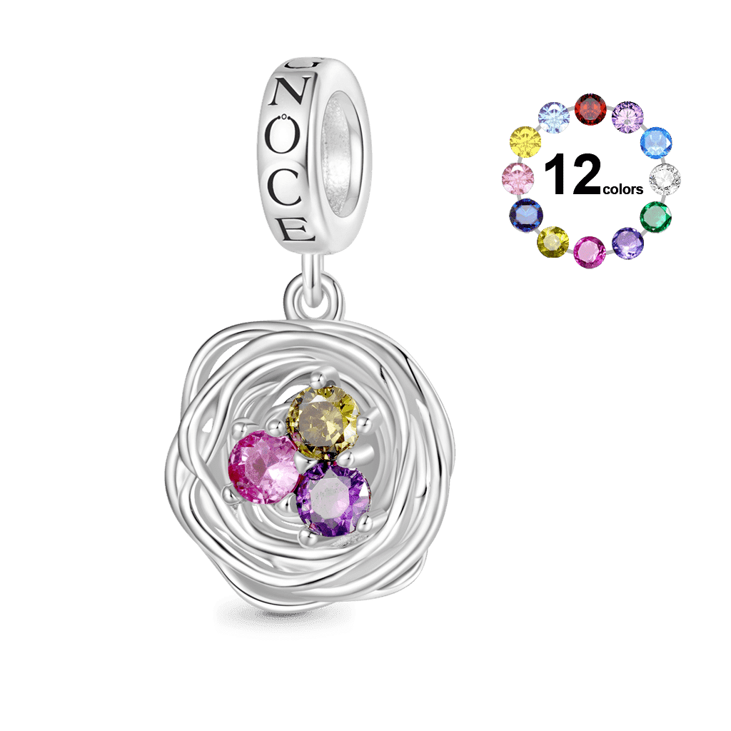 Bird's Nest Three Eggs Birthstone Pendant image number 0