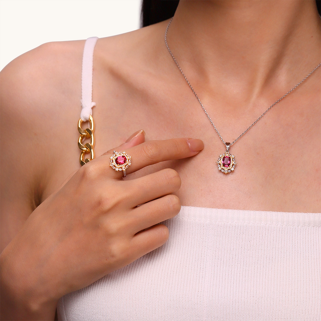 Natural Red Garnet Ring image number 3