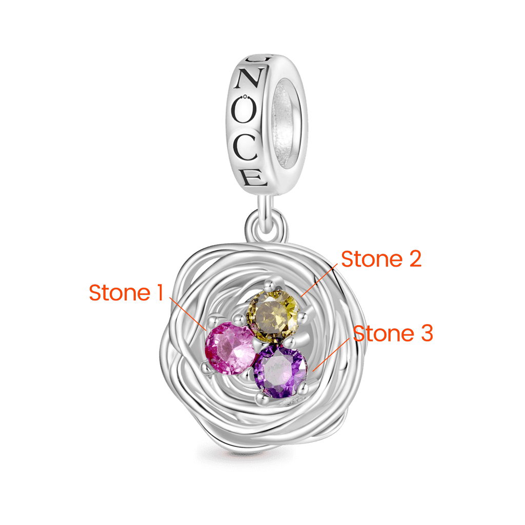 Bird's Nest Three Eggs Birthstone Pendant image number 1
