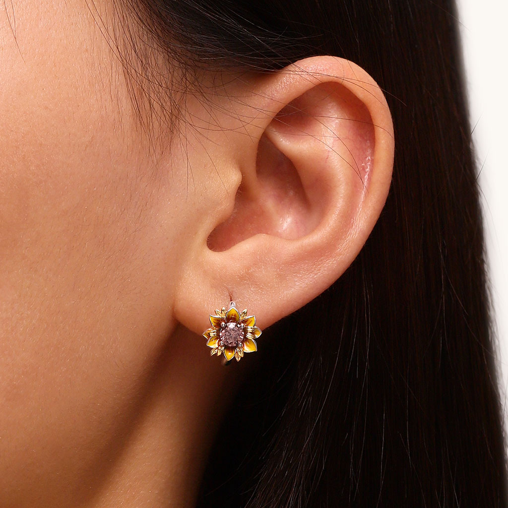 Sunflower Hoop Earrings image number 4