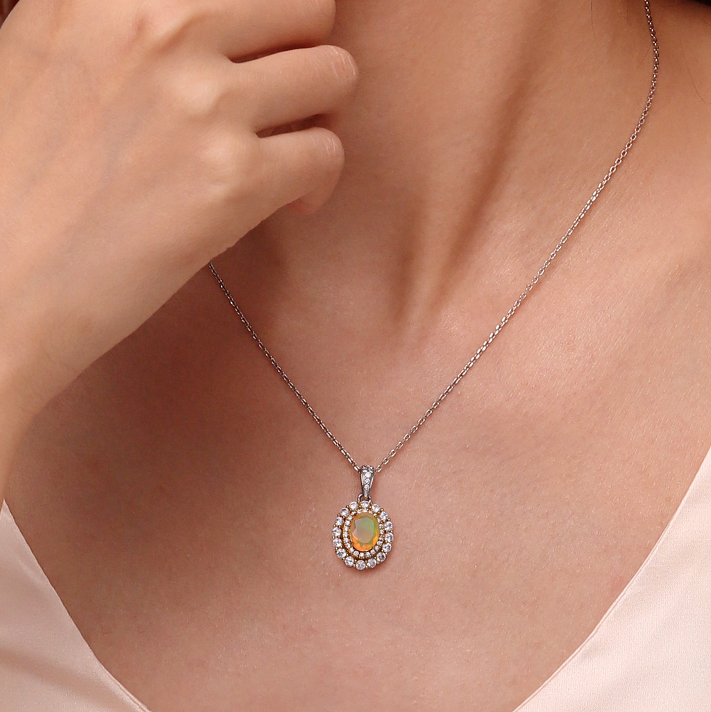 Oval-cut Citrine Opal Necklace image number 5