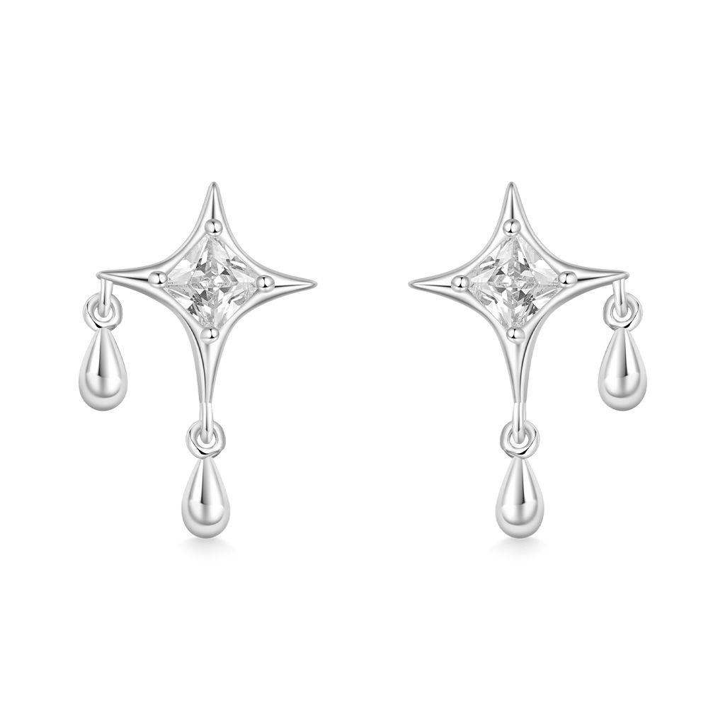 Cz Dripping Star Stud Earrings image number 2