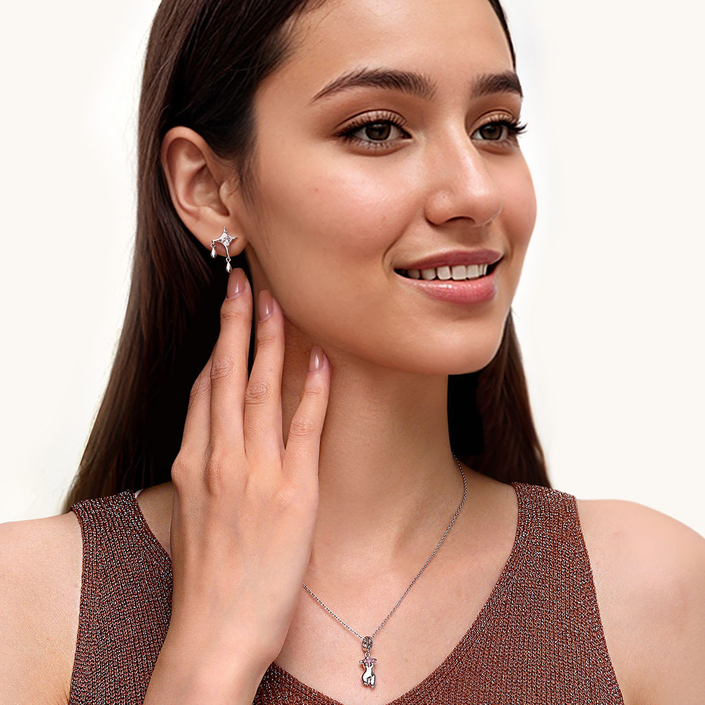 Cz Dripping Star Stud Earrings image number 4