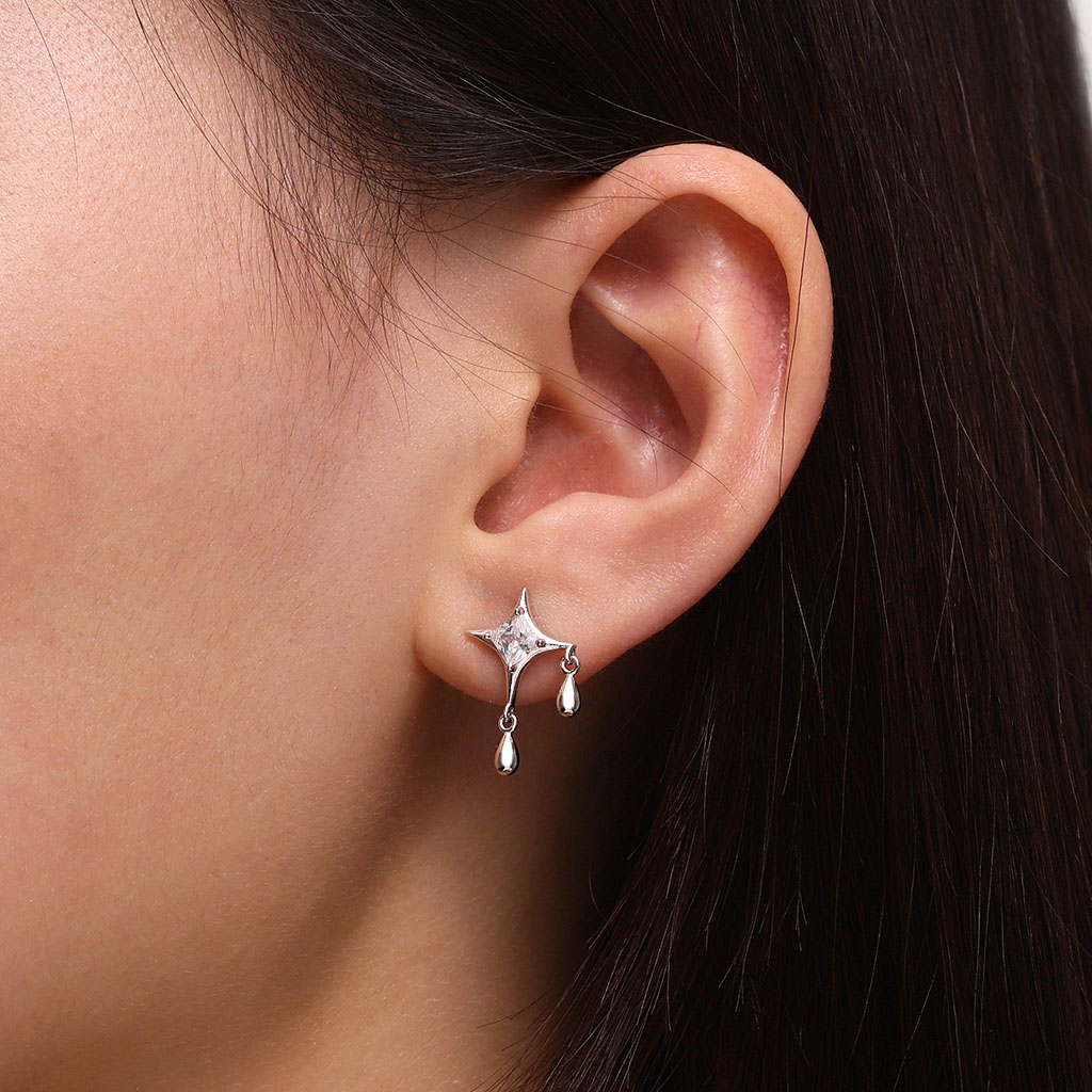 Cz Dripping Star Stud Earrings image number 5