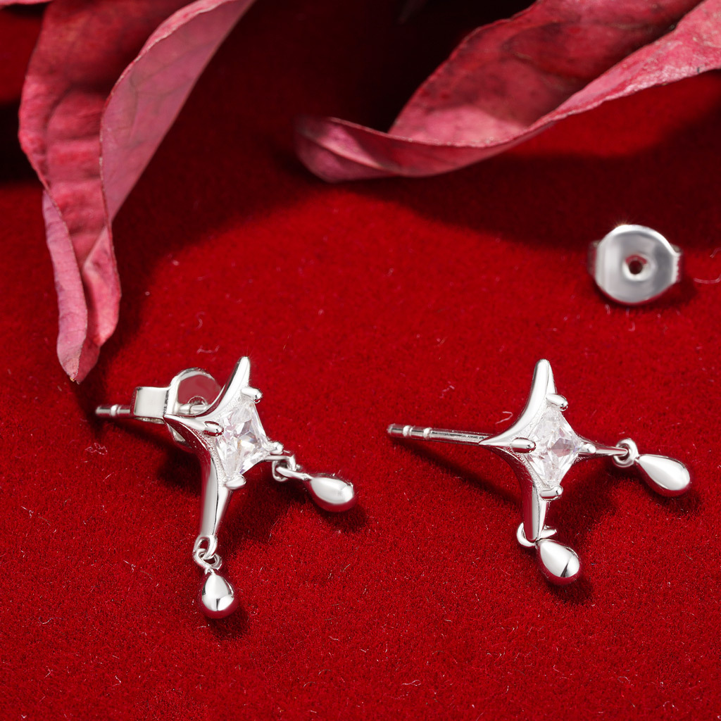 Cz Dripping Star Stud Earrings image number 3