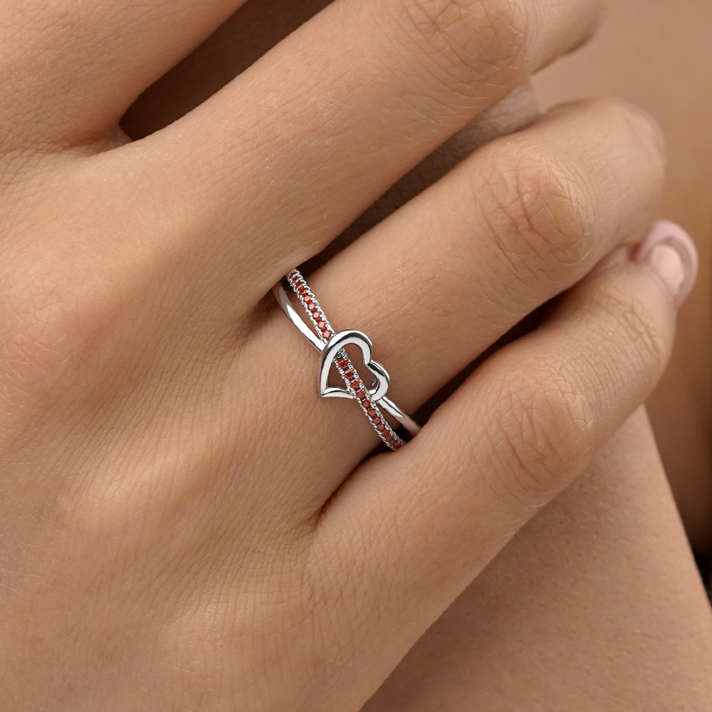 Simple Heart Birthstone Ring image number 5