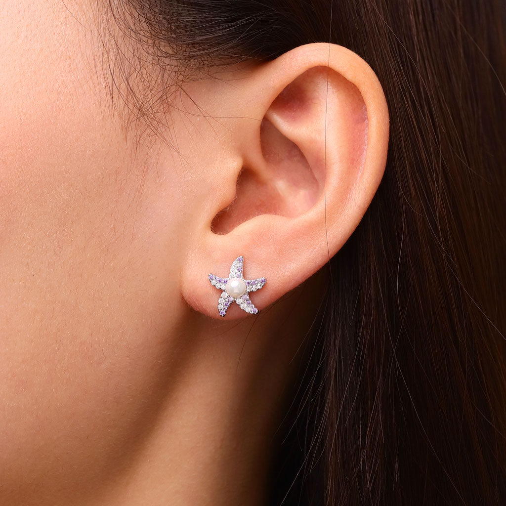 Pearl Starfish Stud Earrings image number 4