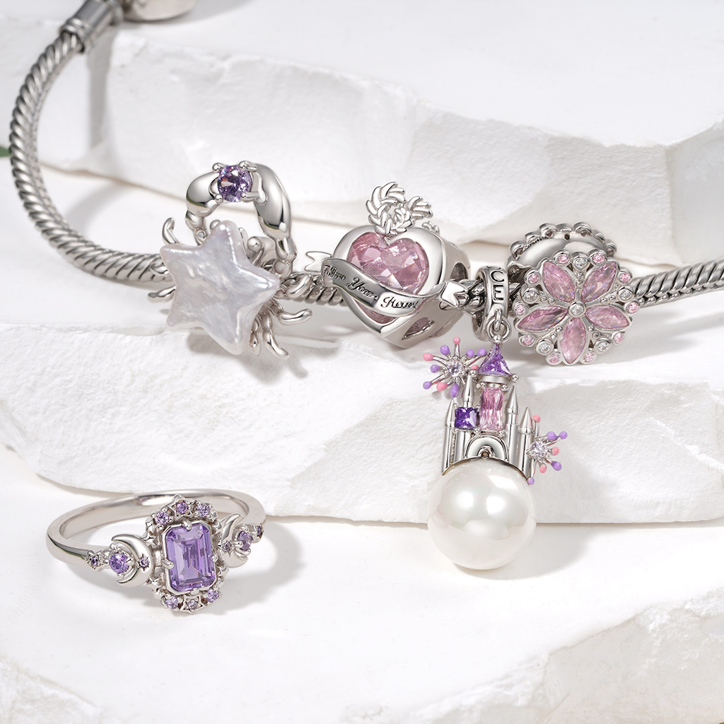 Pink Gemstone Flower Charm image number 2