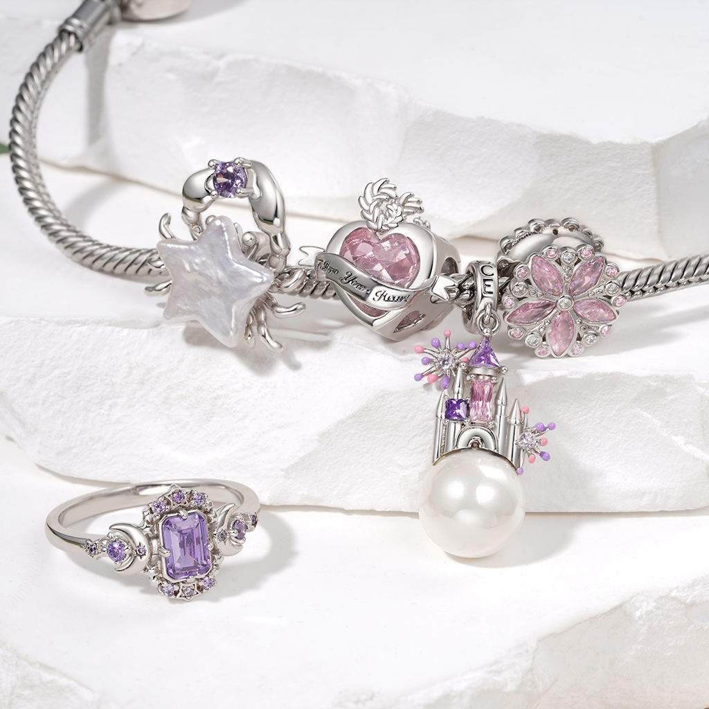 Pink Gemstone Flower Charm image number 2