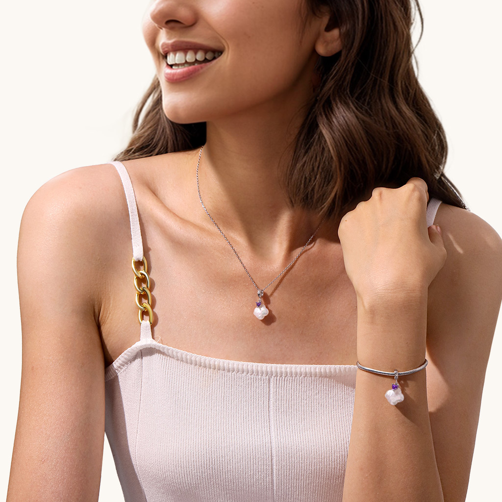 Four-leaf Clover Pearl Birthstone Pendant image number 3