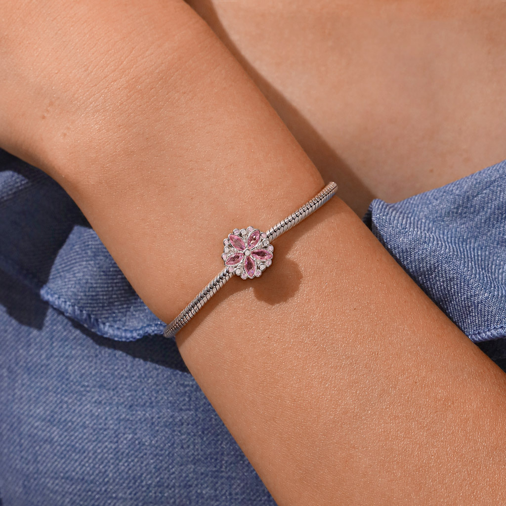 Pink Gemstone Flower Charm image number 4
