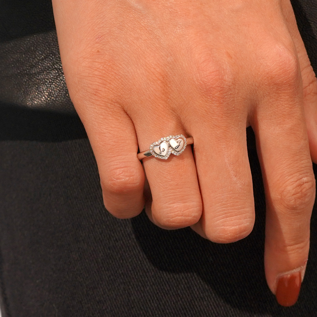 Engravable Two Hearts Band Ring image number 5