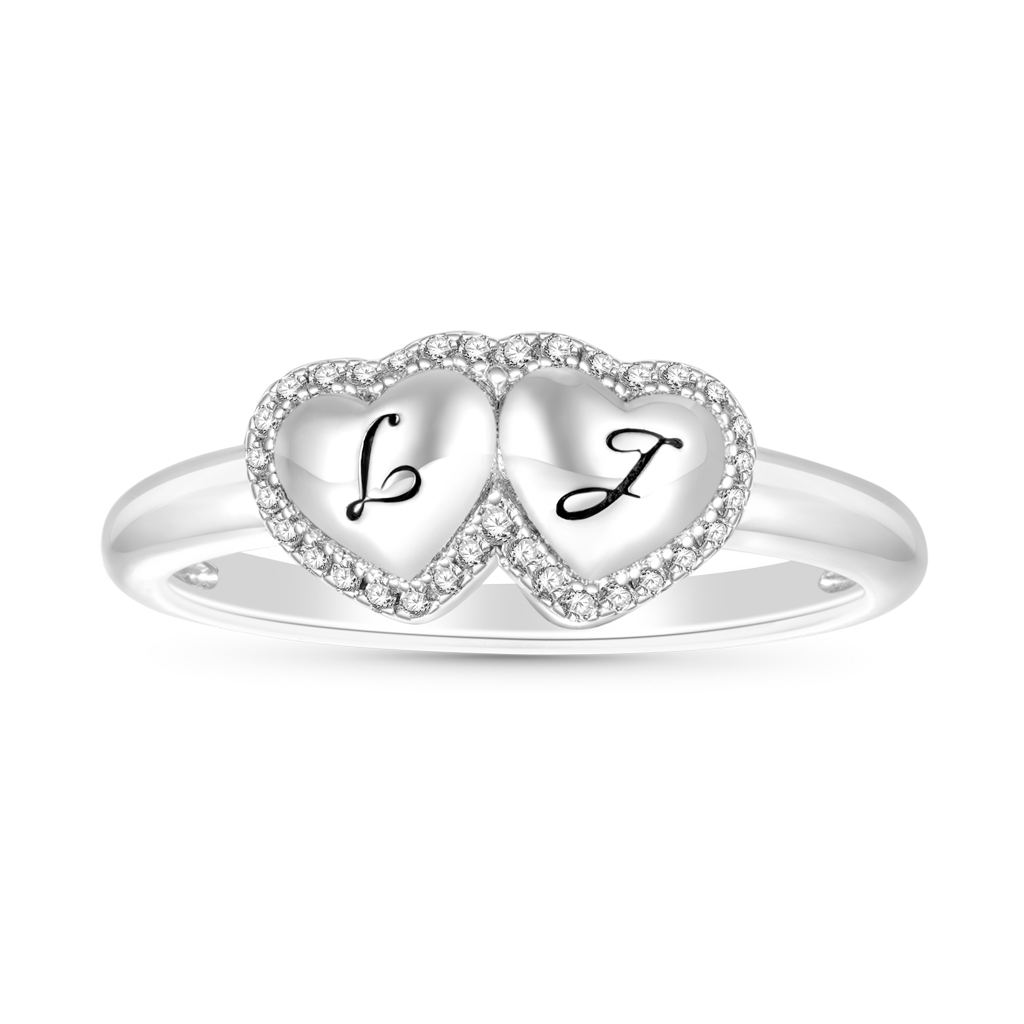 Engravable Two Hearts Band Ring image number 0