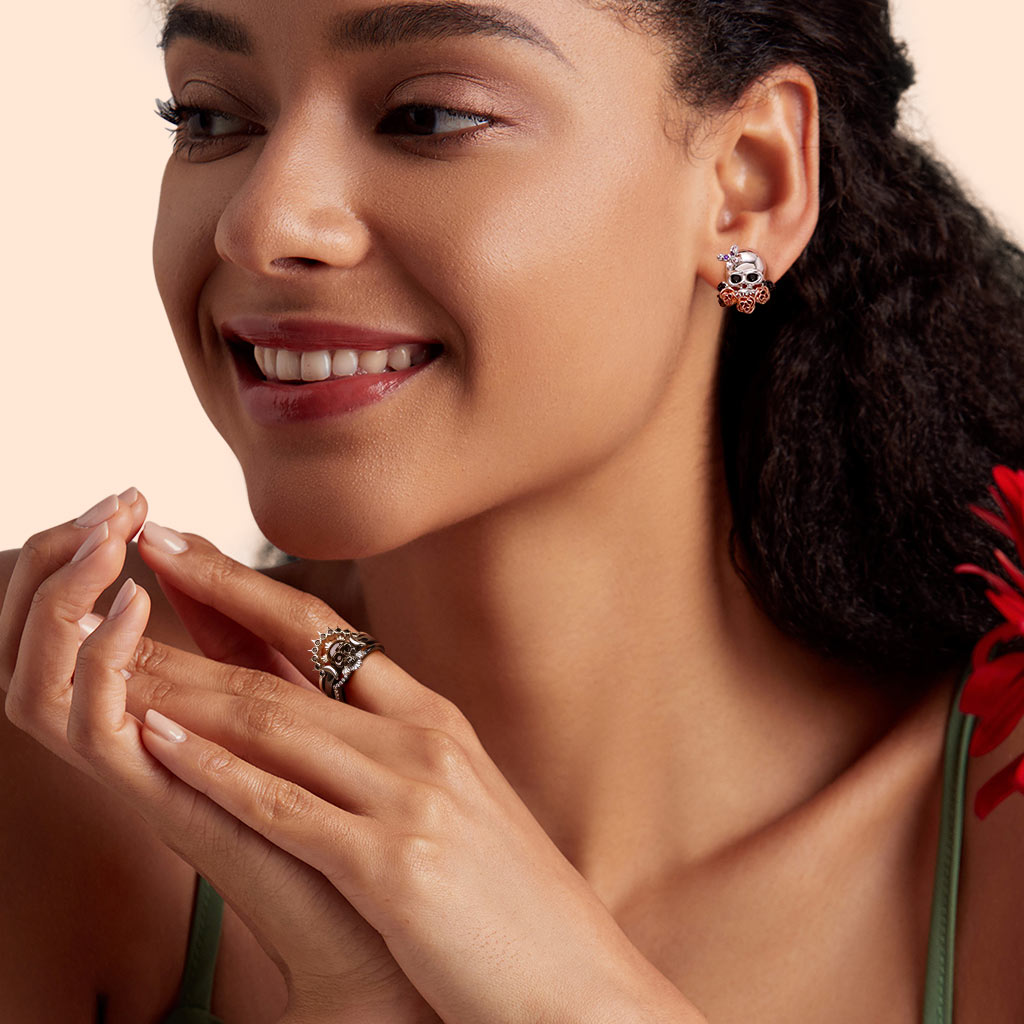 Skull Earrings with Flower image number 2