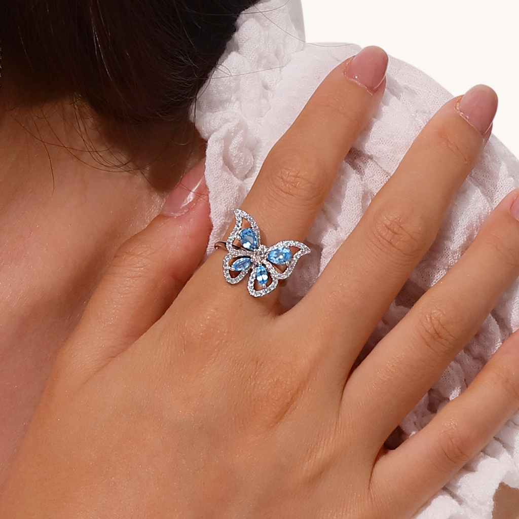 Blue Topaz Butterfly Ring image number 4
