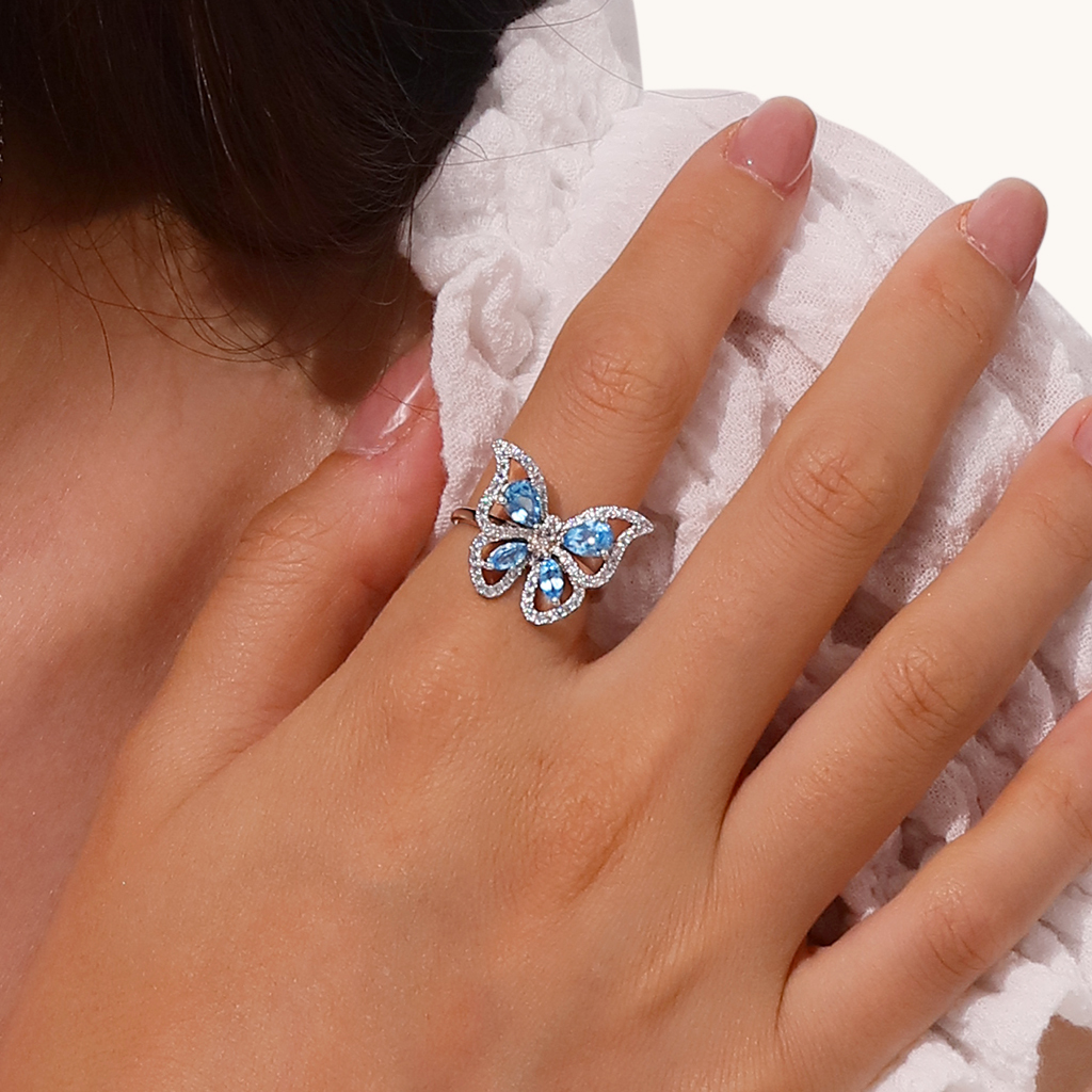 Blue Topaz Butterfly Ring image number 4