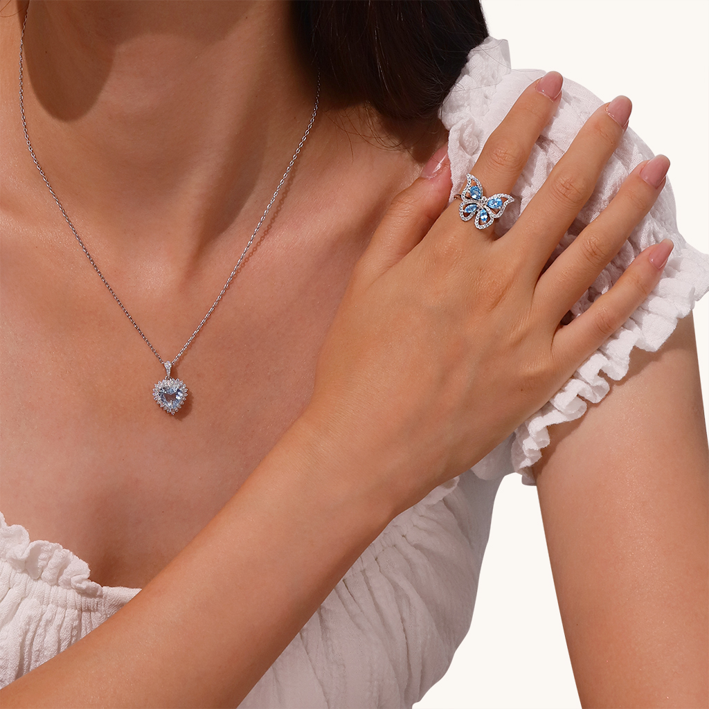 Blue Topaz Butterfly Ring image number 3