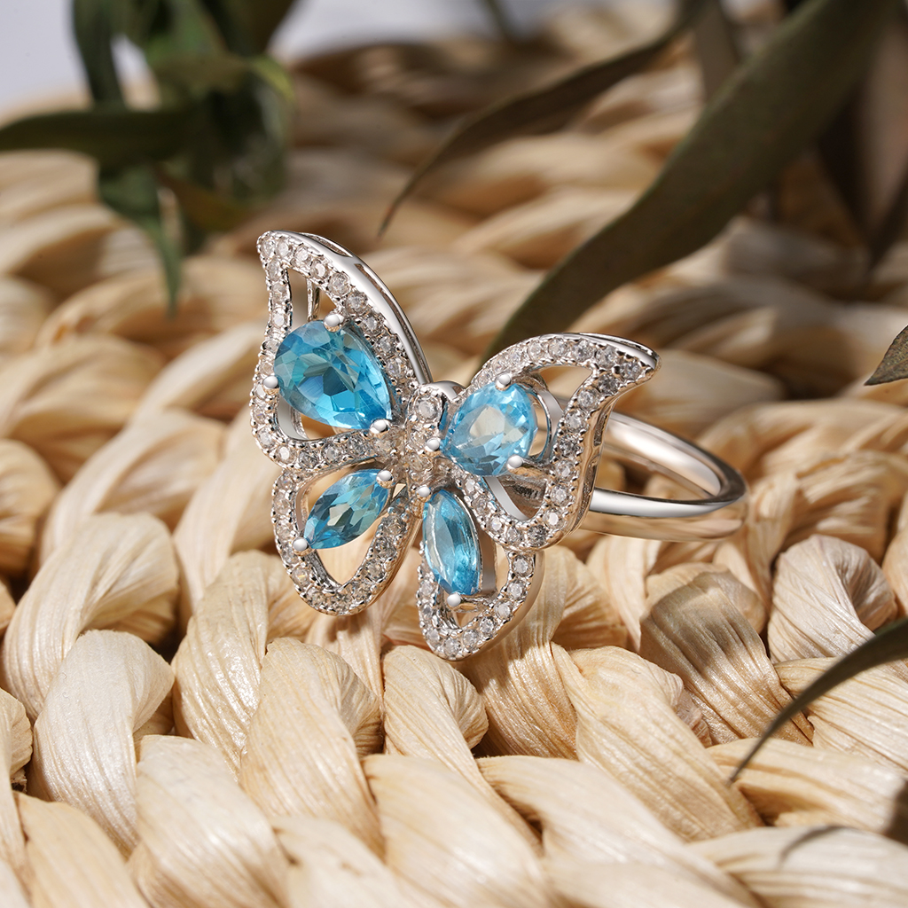 Blue Topaz Butterfly Ring image number 2