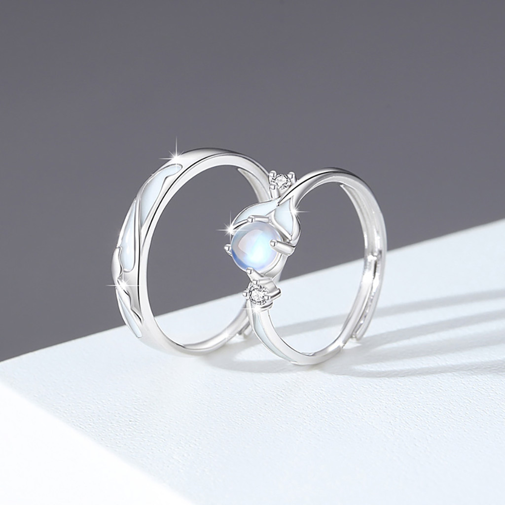 Glowing Band Moonstone Couple Rings image number 4