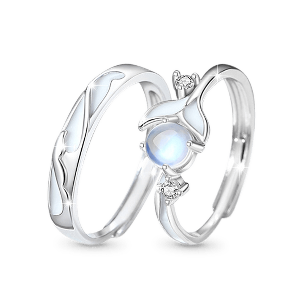 Glowing Band Moonstone Couple Rings image number 0
