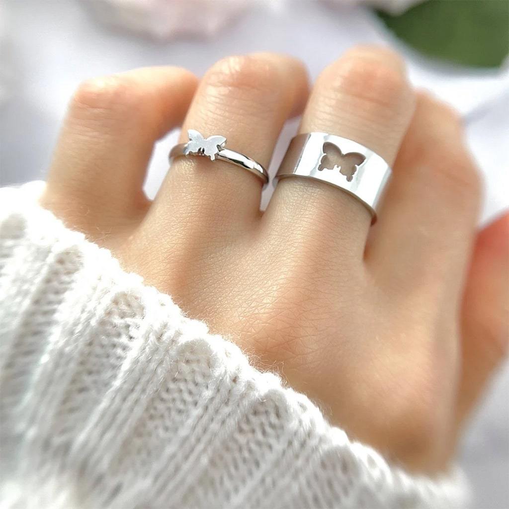 Butterfly Adjustable Couple Rings image number 3