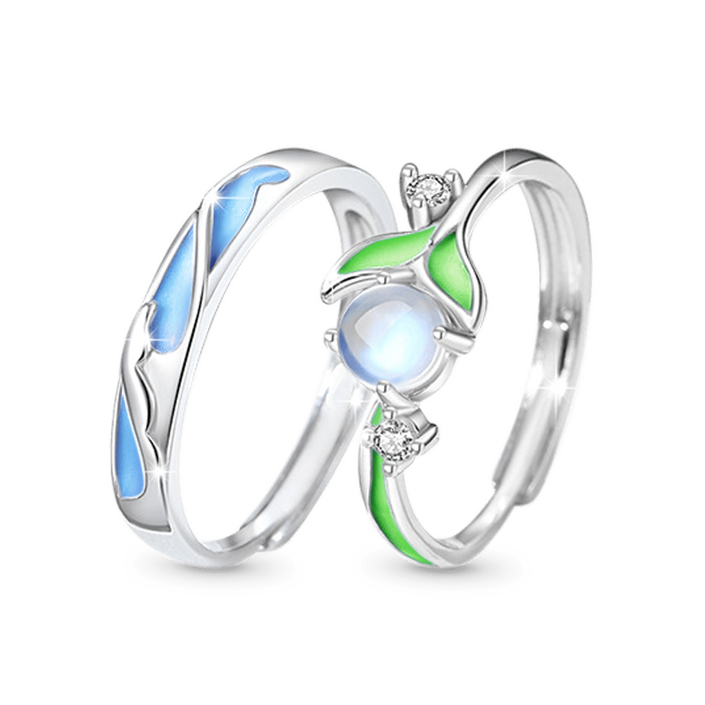 Glowing Band Moonstone Couple Rings image number 1