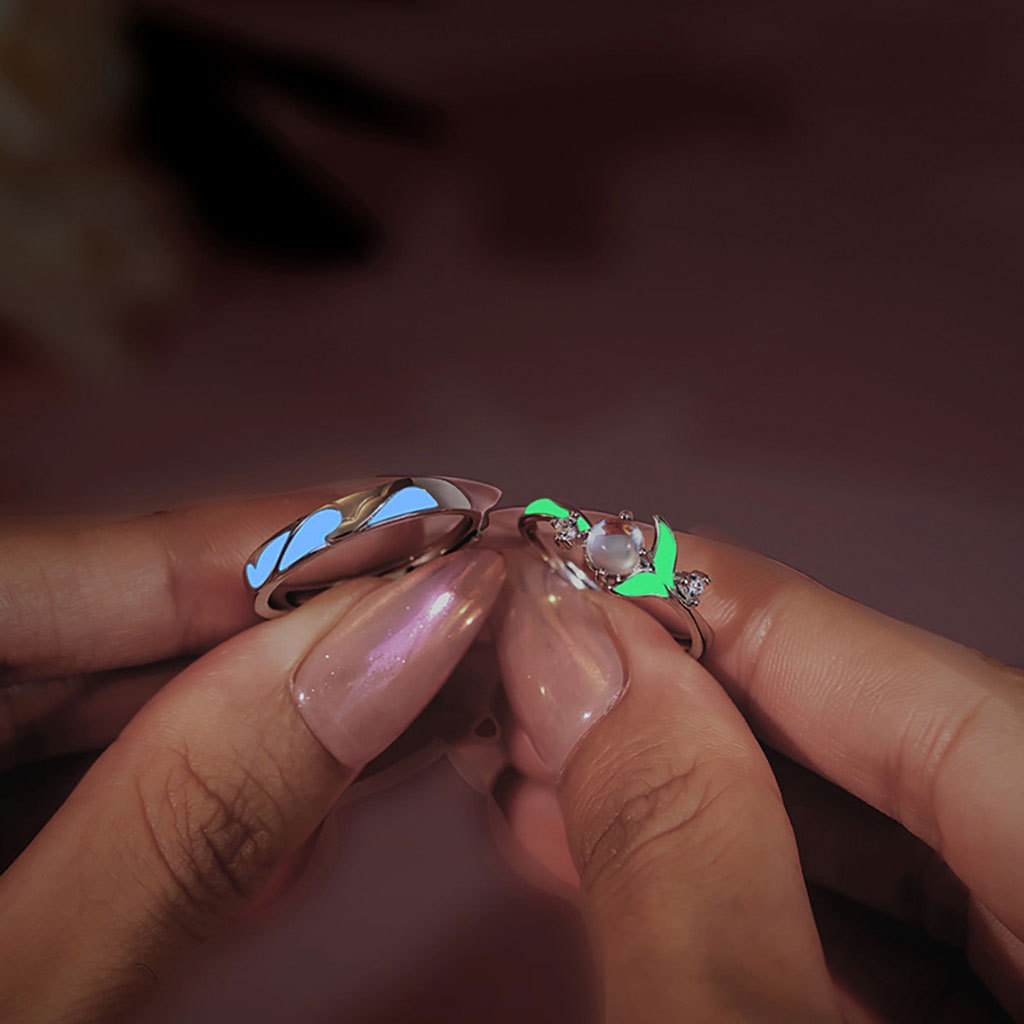 Glowing Band Moonstone Couple Rings image number 5