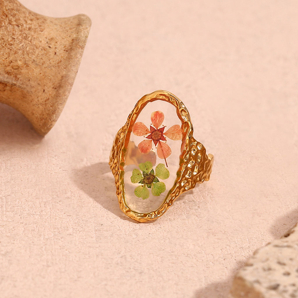 Transparent Oval Flower Open Ring image number 1