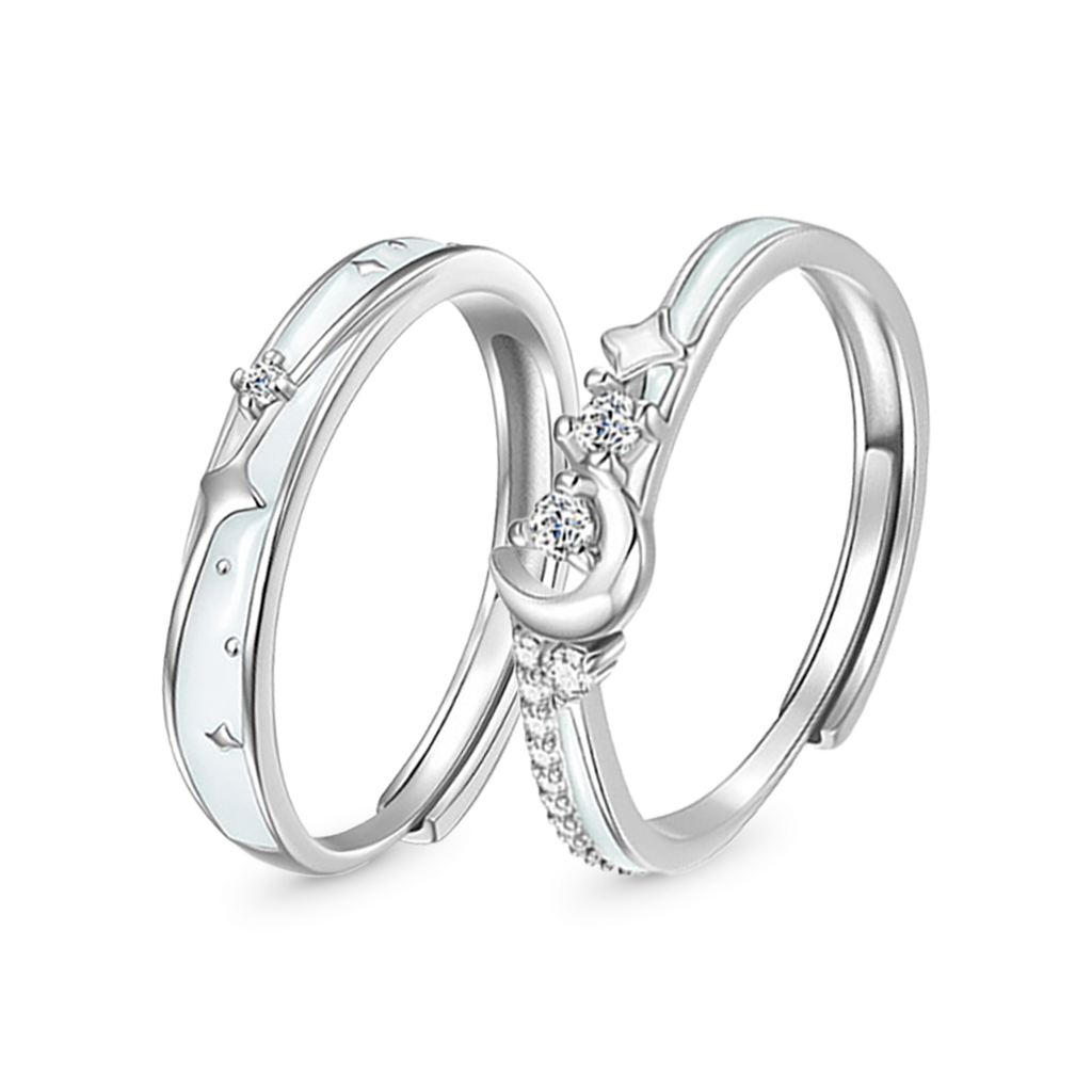 Glowing Band Moon Couple Rings image number 0