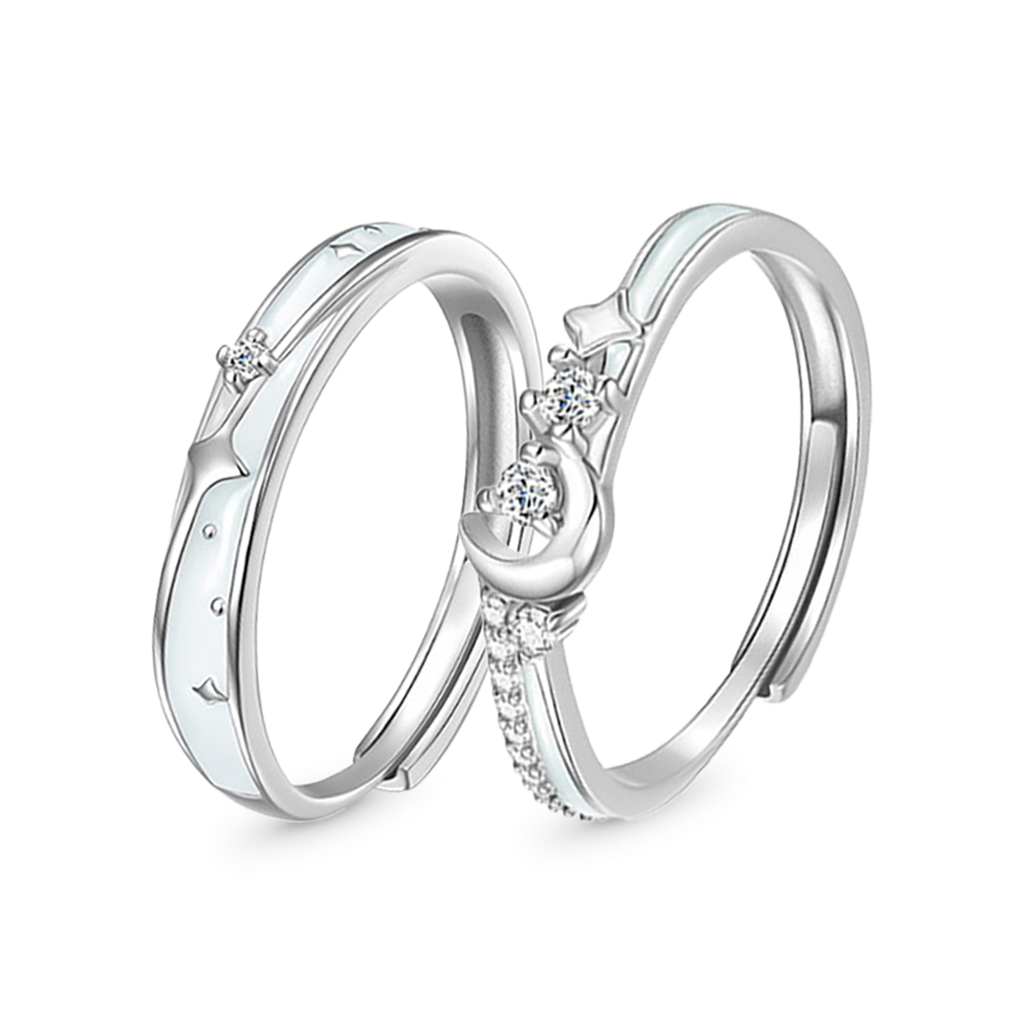 Glowing Band Moon Couple Rings image number 0