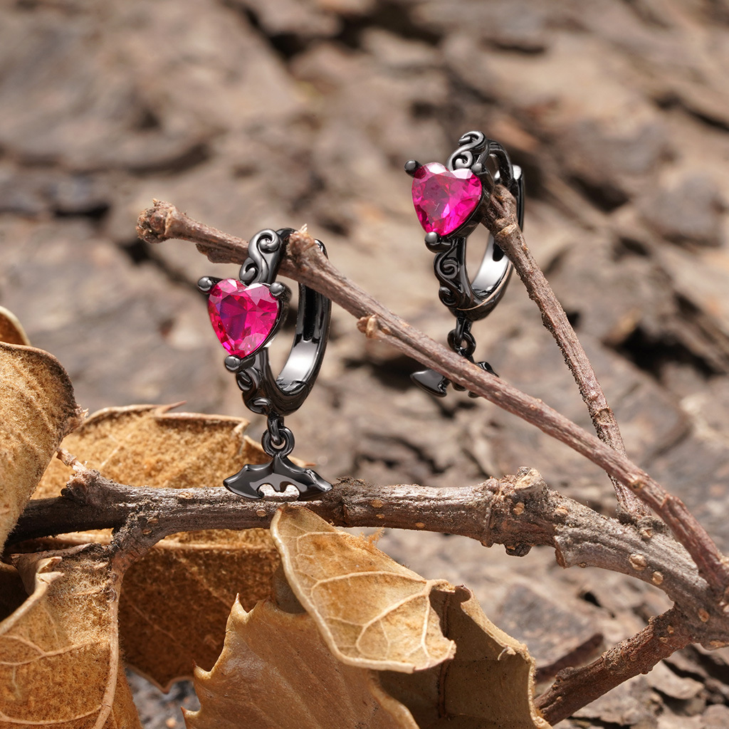 Purple Heart Bat Hoop Earrings image number 2