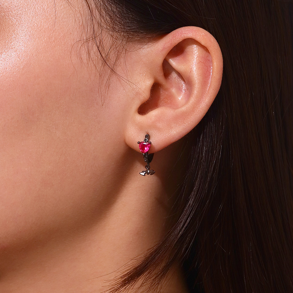 Purple Heart Bat Hoop Earrings image number 4