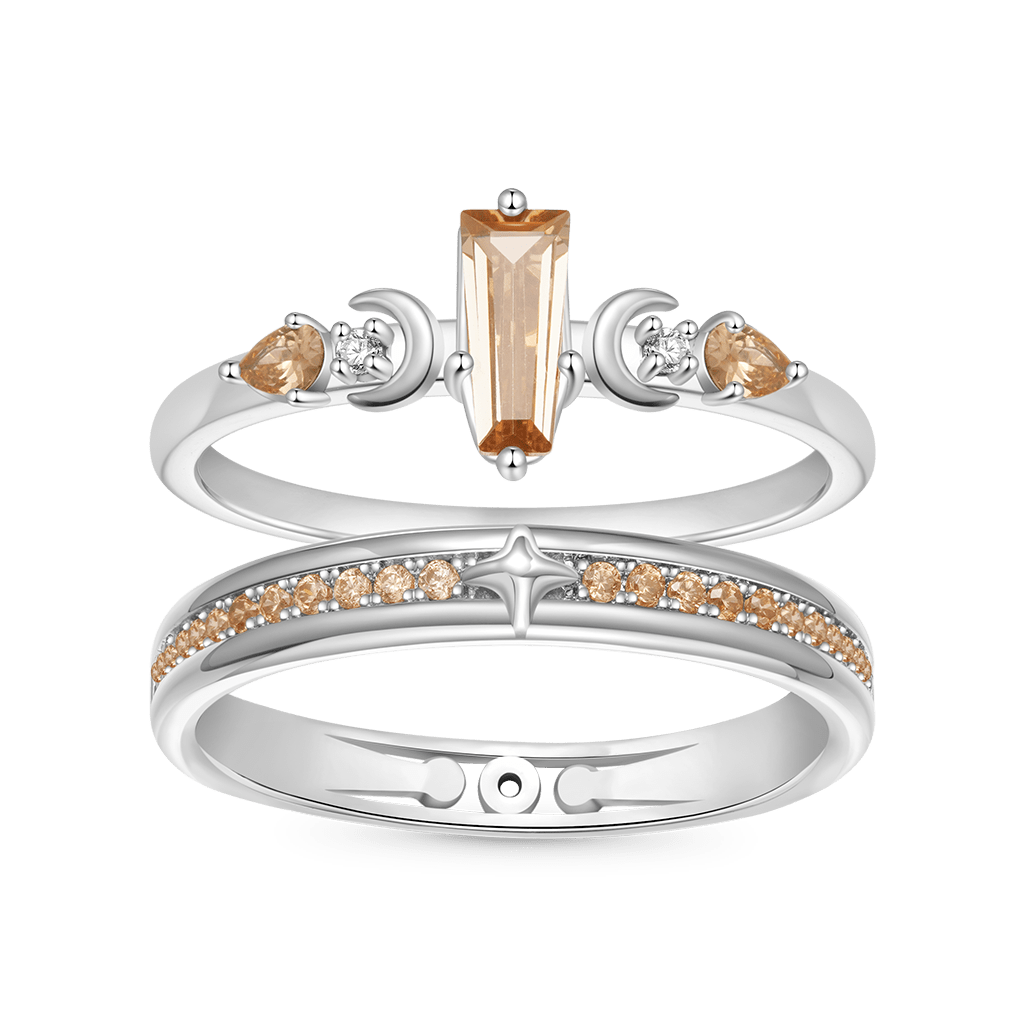 Citrine with Channeled Pave Couple Rings image number 0